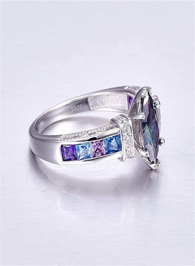 AZQ Women's Natural Rainbow Color Gemstone Ring 925 Sterling Silver Simulated Mystic Topaz Promise Ring Eternity Engagement Wedding Band Ring for Her (US Code 7) - Image 4
